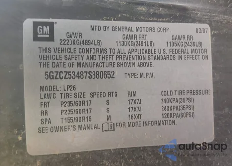 2007 Saturn Vue V6 from USA, damaged, VIN 5GZCZ53487S880652